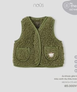 Áo khoác gile lông màu xanh rêu thêu trang trí