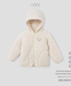 Áo khoác lông có mũ màu be thêu trang trí