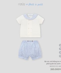 Bộ cộc cài thẳng áo trắng phối quần kẻ xanh navy