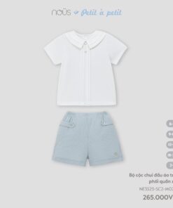 Bộ cộc chui đầu áo trắng phối quần xanh