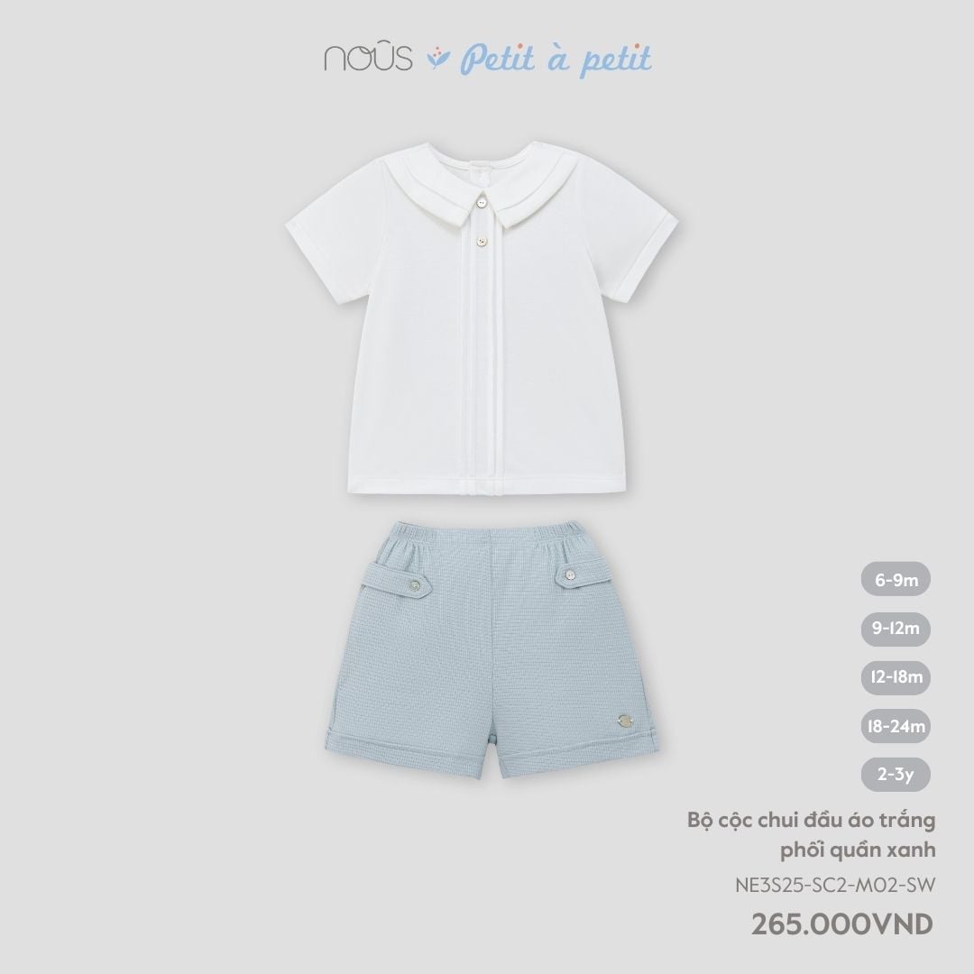 Bộ cộc chui đầu áo trắng phối quần xanh