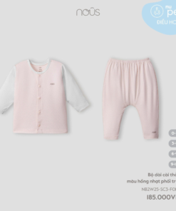 Bộ dài cài thẳng màu hồng nhạt phối trắng