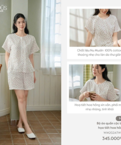 Bộ áo quần cộc trắng họa tiết hoa hồng đỏ