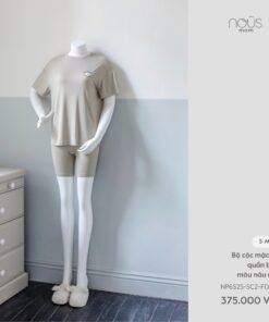 Bộ cộc mặc nhà quần biker màu nâu nhạt