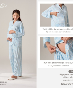 Bộ pyjama sau sinh dài tay kẻ xanh