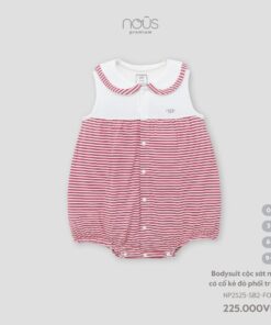 Bodysuit cộc sát nách có cổ kẻ đỏ phối trắng