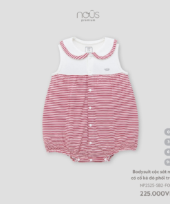 Bodysuit cộc sát nách có cổ kẻ đỏ phối trắng
