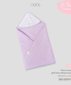 Chăn ủ màu tím phối màu trắng in họa tiết