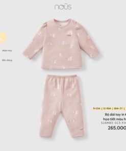 Bộ dài tay in tràn họa tiết màu hồng