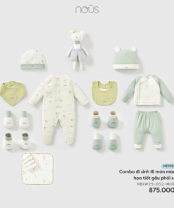 Combo đi sinh 16 món màu be họa tiết gấu phối xanh