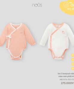 Set 2 bodysuit dài tay màu cam phối trắng