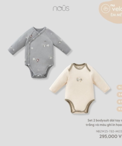 Set 2 bodysuit dài tay màu trắng và màu ghi in họa tiết