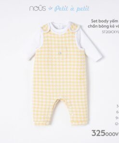 Set body yếm dài chần bông kẻ vàng