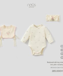 Bodysuit dài tay màu be mix yếm và băng đô F03