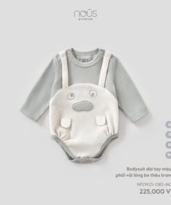 Bodysuit Dài Tay Màu Ghi Phối Vải Lông Be Thêu Trang Trí