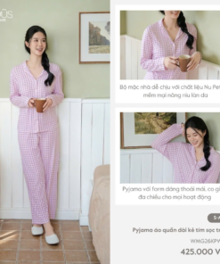 Pyjama áo quần dài kẻ tím sọc trắng