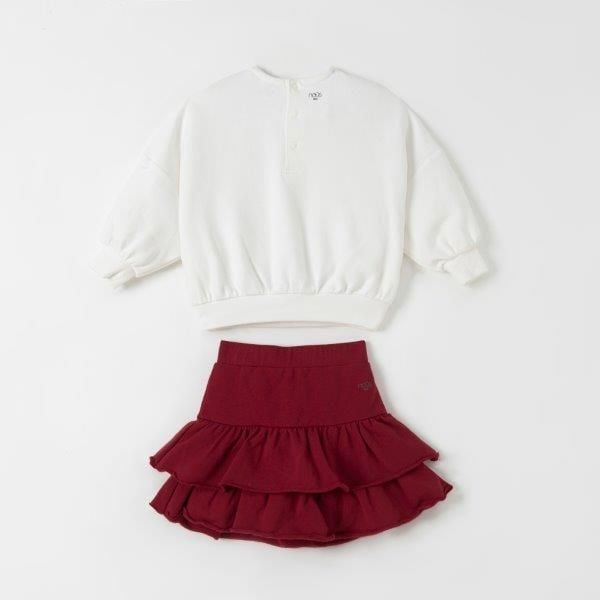 Bộ Váy Áo Màu Trắng Phối Chân Váy Xếp Ly Đỏ - Ảnh 2