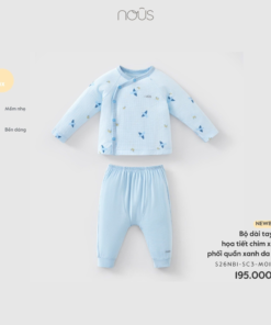 Bộ dài tay áo họa tiết chim xanh phối quần xanh da trời