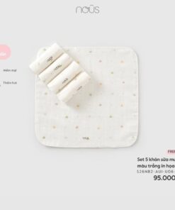 Set 5 Khăn Sữa Muslin Màu Trắng In Họa Tiết
