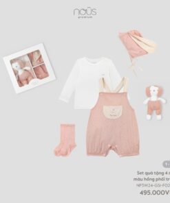 Set Quà Tặng 4 Món Nous Premium Cho Bé - Màu Hồng Phối Trắng