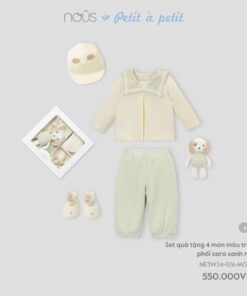 Set Quà Tặng 4 Món Màu Trắng Phối Caro Xanh Nhạt