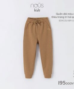 Quần dài màu nâu thêu trang trí túi quần