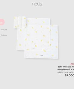 Set 5 Khăn Sữa Muslin Trắng Họa Tiết Lê Vàng