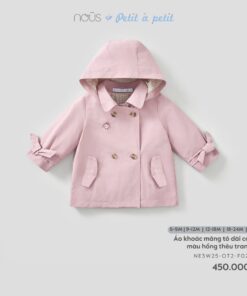 Áo khoác măng tô dài có mũ màu hồng thêu trang trí